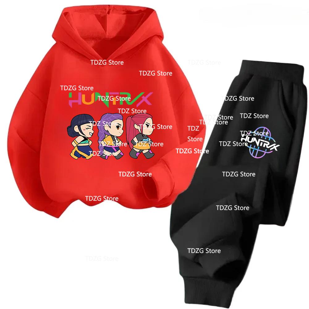 Autumn Hot Movie KPop Demon Hunters Hooded Children's Hoodies Set Pants Suit 2pcs Set Casual Fashion Boy Girl Sportwear Clothing