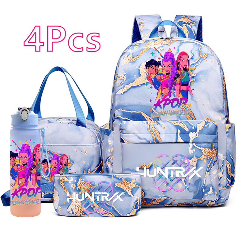 4Pcs/set New K-Pop Printed Backpack Handbag Pencil Case with 750Ml Water Bottler for Teenager Boy Girl Schoolbag Student Large Capacity Bookbag