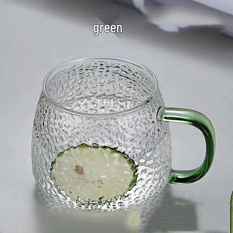 Hammered Glass Teacup with Green Handle