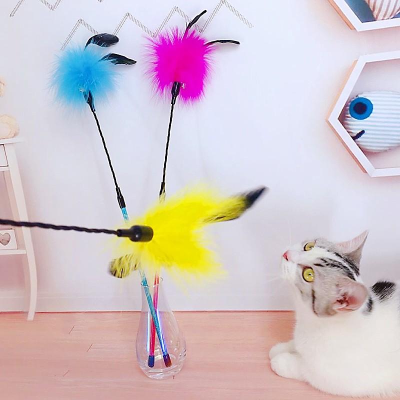 Cat Toy Feather Cat Toys Interactive Long Handle Cats Teaser Stick Bite Resistant Feather Toy for Cats Sticks Toy Pet Supplies