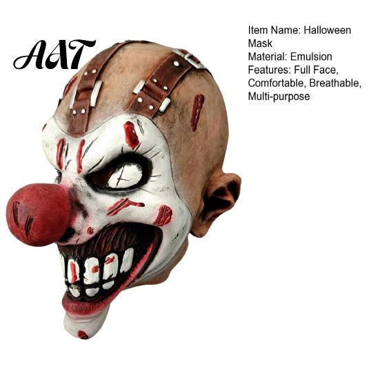 Horror Robber Cosplay Props Halloween Clown Mask, Realistic Latex Scary Mask with Blood Stained Scarred Red Nose for Haunted House Parties Costume