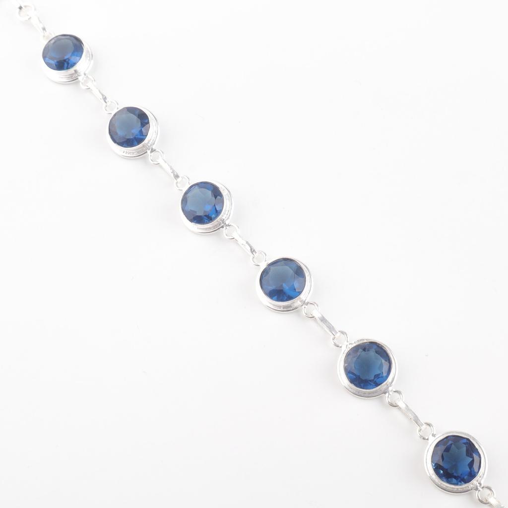 Natural London Blue Topaz Gemstone 925 Sterling Silver Jewelry Handmade Bracelet RB-13-5