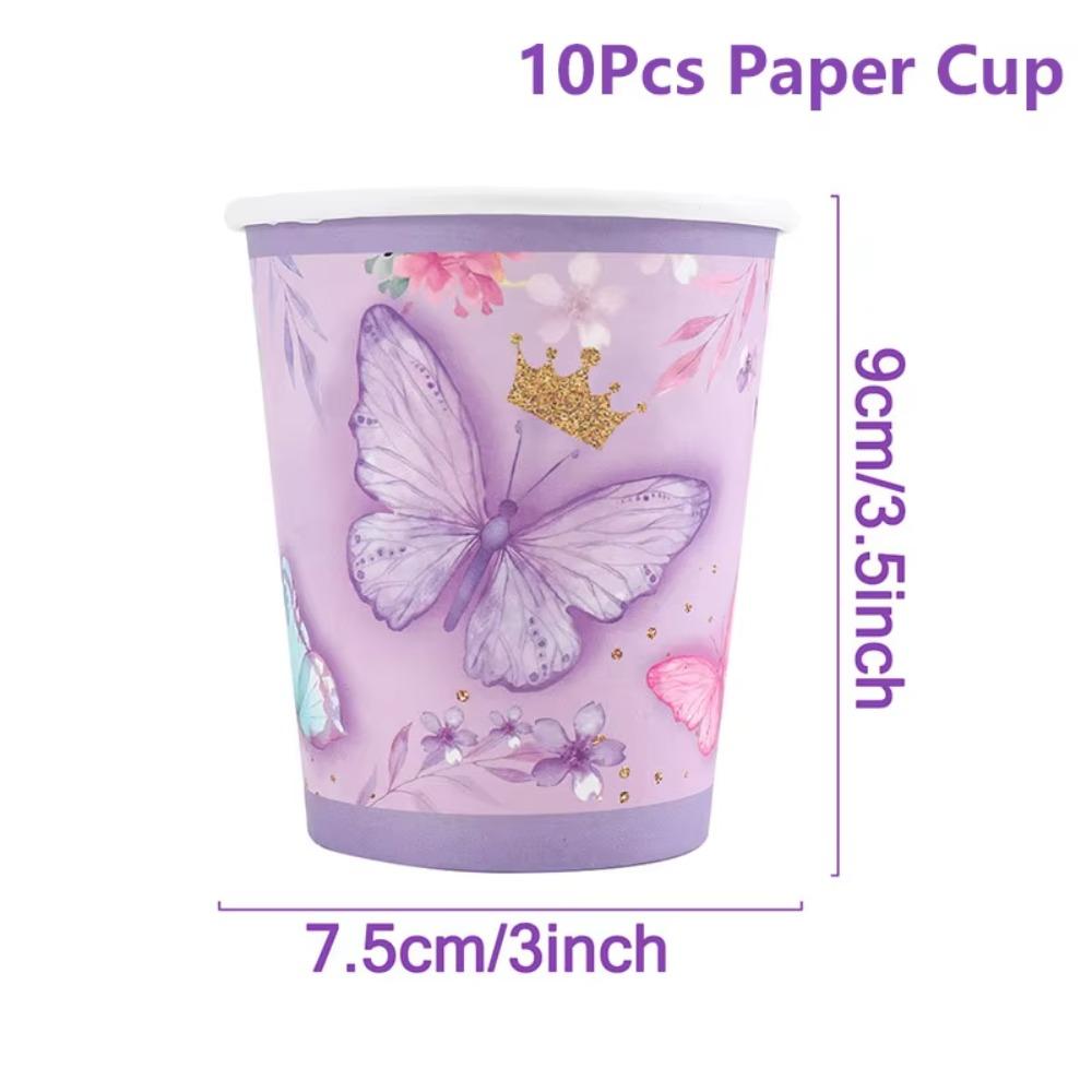 Purple Butterfly Party Supplies Disposable Tableware Set Paper Plates Cups Napkins Banner Girl Happy Birthday Baby Shower Decor
