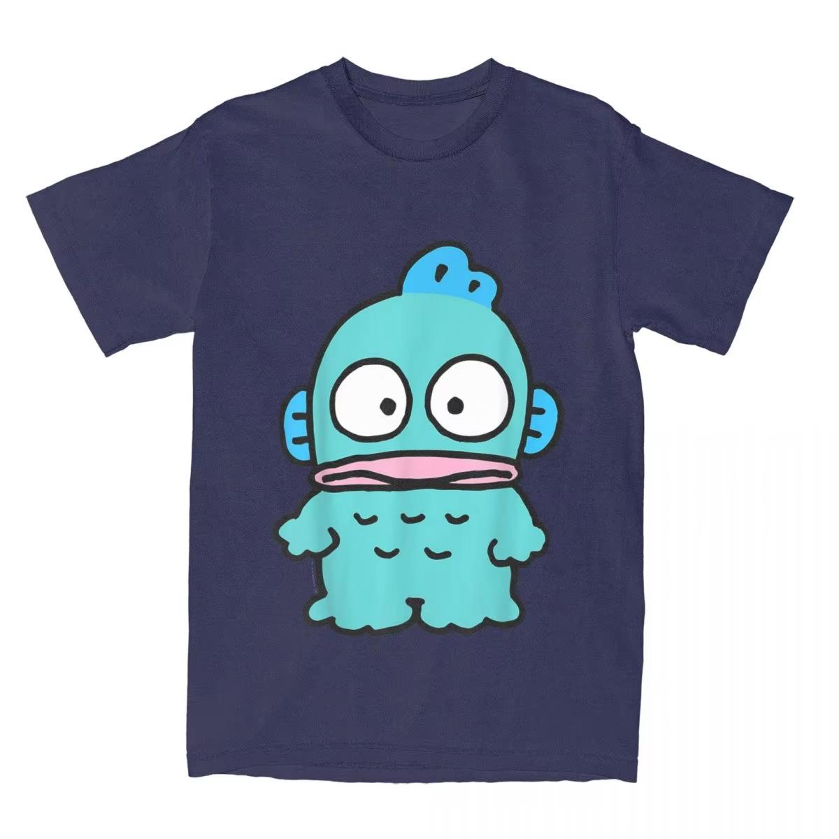 

Футболка Hangyodon спереди и сзади для мужчин и женщин, 100% хлопок, юмористическая футболка с круглым вырезом, футболка с коротким рукавом, одежда 4XL 5XL XXXXL красный