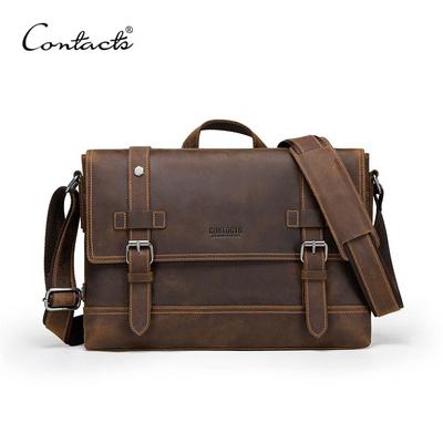 CONTACT'S Crazy Horse Genuine Leather Men's Vintage Shoulder Bag Messenger Bags Male Crossbody Handbag