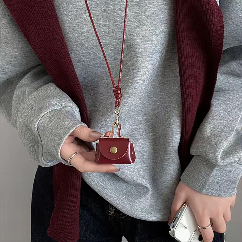 Leather Coin Necklace Pendant with Long Rope & Earphone Case