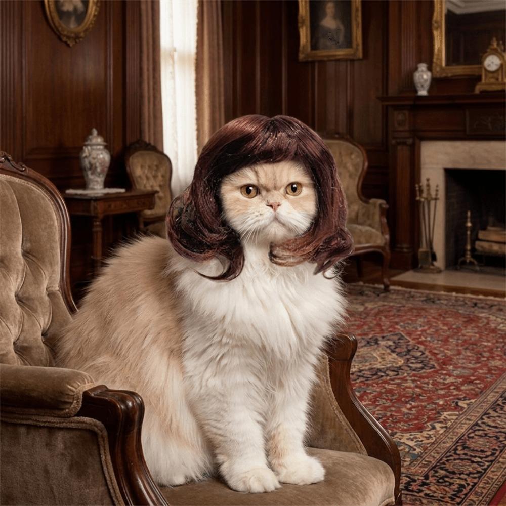 Große Welle Katze Kurzes Lockiges Haar Verstellbar Hairstyle für Haustiere Haustierbedarf Haustierperücken Cosplay Requisiten