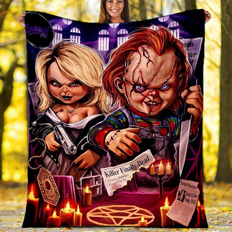 1pc Chucky1 Theme Blanket - Digital Print, Polyester, Cozy for All Seasons, Perfect for Outdoor, Camping, and Travel