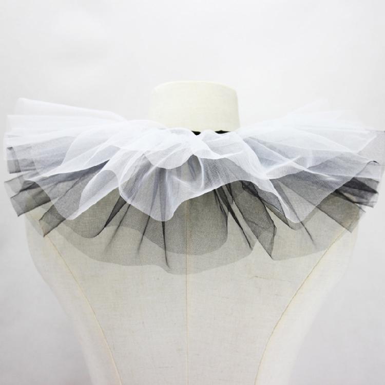 Vintage Ruffle Fake Collar Victorian Black White Tulle Shawl Necklace for Women