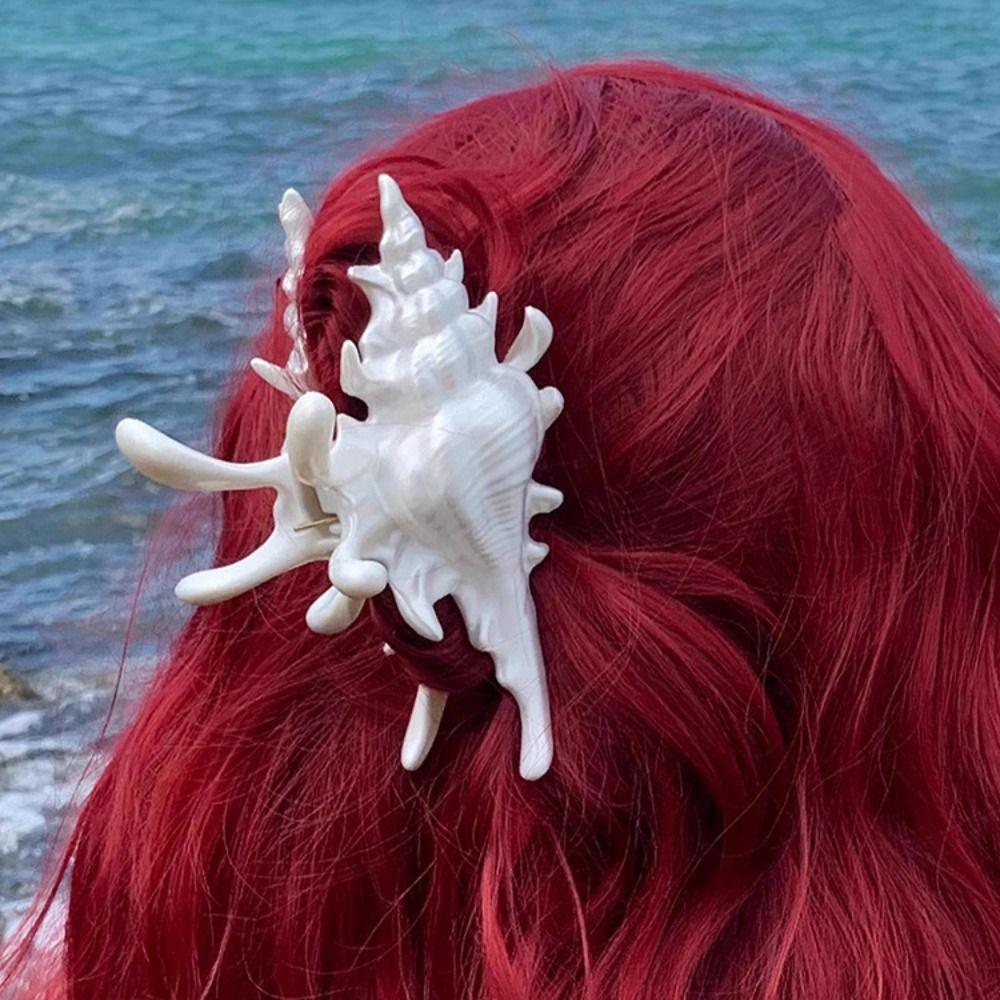 Creative Conch Hairpin Elegant Colorful Shark Clip Gift Hair Claw for Summer Beach