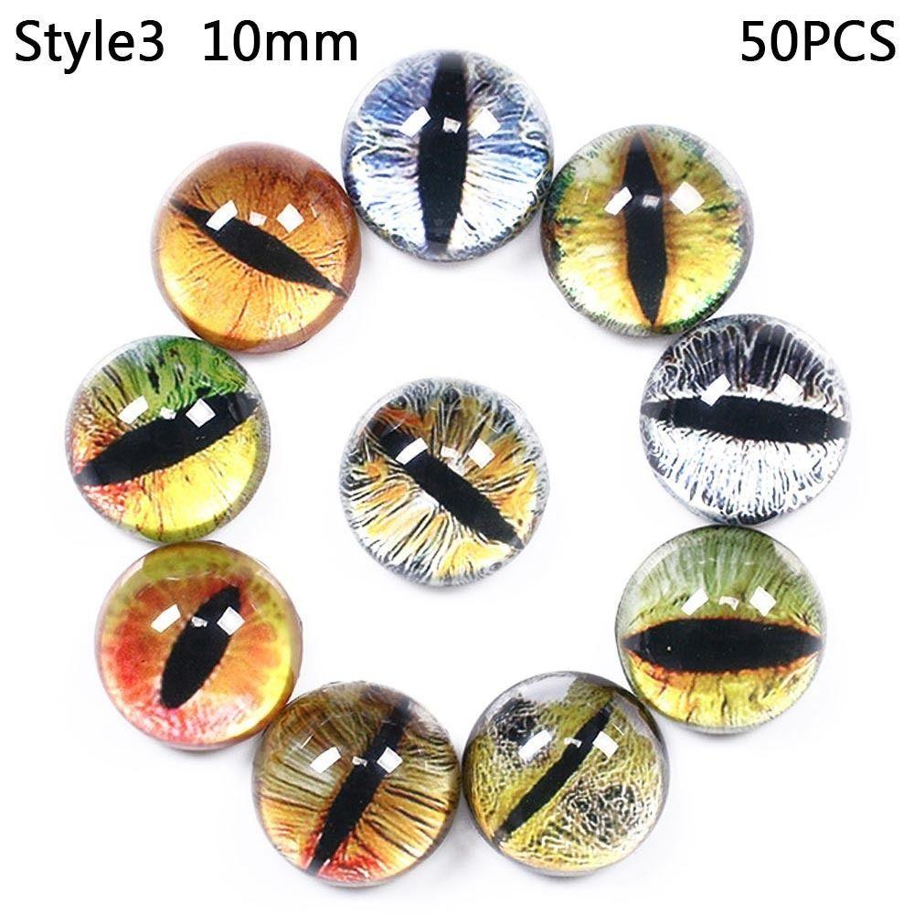 50Pcs Glass Eyes Cabochons Round 8MM-10MM Round Dome Dragon Eye Animal Eye For Craf DIY Jewelry Accessory MIX Pupil Eye Cameo