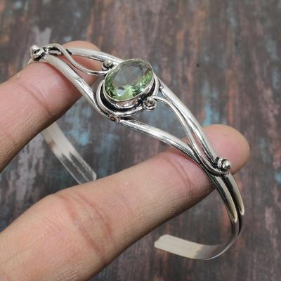 Tsavorit-Edelstein, handgefertigt, massiver 925er-Sterlingsilber-Armreif, verstellbar