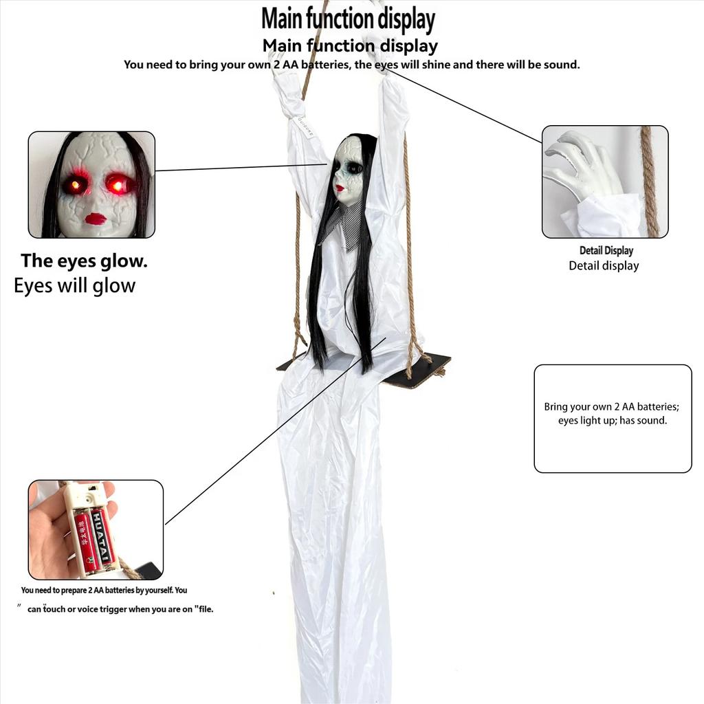 Luminous Decorations Halloween Swing Little Girl Hanging Ghost Pendant Haunted House Electric Voice Controlled Prop Horror