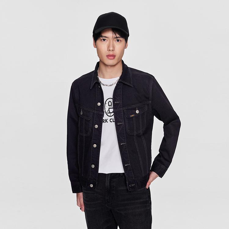 Lee Standard Version Polo Collar Knight Denim Jacket Men jackets Black LMT0065653YS00F898L00