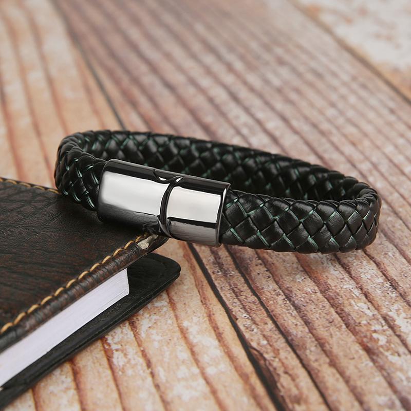 Mibrow Vintage Braided Leather Bracelet for Men Women Metal Magnetic Clasps Bracelets Punk Charm Men Fashion Jewelry