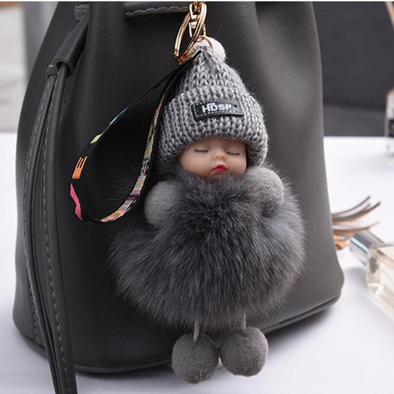 Fluffy Keychain, Bag Hanger, Doll In A Hat