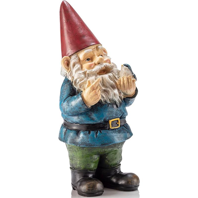 WTEMPO 1PC Christmas Decor Santa Claus Design Indoor Outdoor Decor Statuette with Bird Home Yard Garden and Farm Resin Ornament Festival Handicrafts