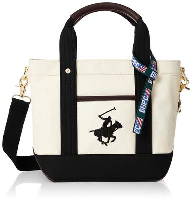 Hills Polo Canvas Tote Bag Shoulder BH1006N Ivory X Black [Beverly Club] (with Strap)