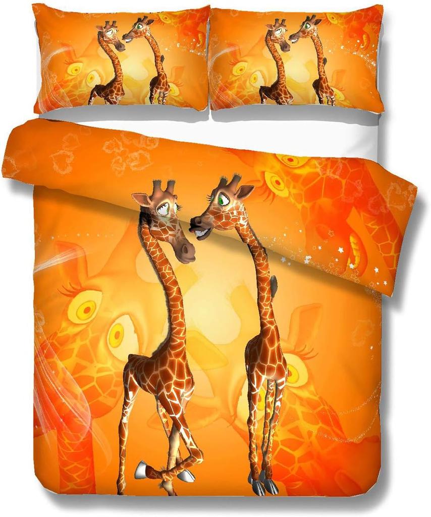 Giraffe Couples Lovers Dating Duvet Cover Sets - Giraffes Balloon At Sunset Bedding Set with Zipper Closure for Kids and Adults