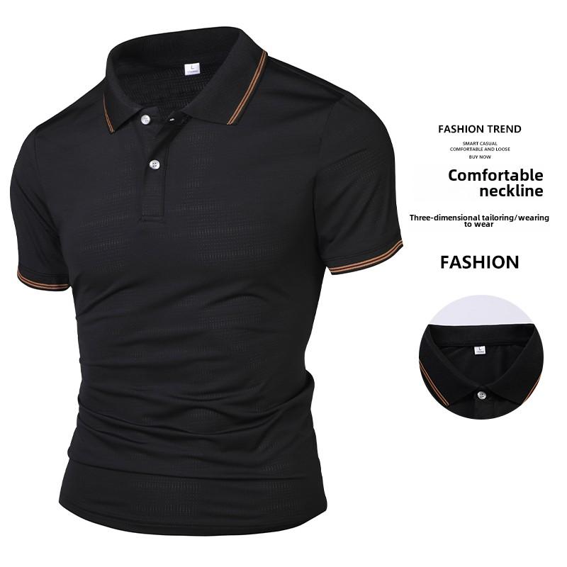 Men's Ice Silk Quick Drying Short Sleeved T-shirt Summer High-end Casual Business Clothes Breathable Solid Color Polo Shirt Top