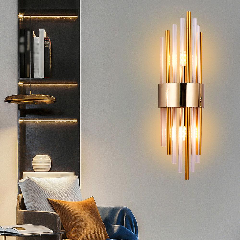 Clear Crystal LED Wall Lamp G9*2 Bulb Stainless Steel Wall Lights For Foyer Bedroom Aisle Dining Room 220V Gold Sconces