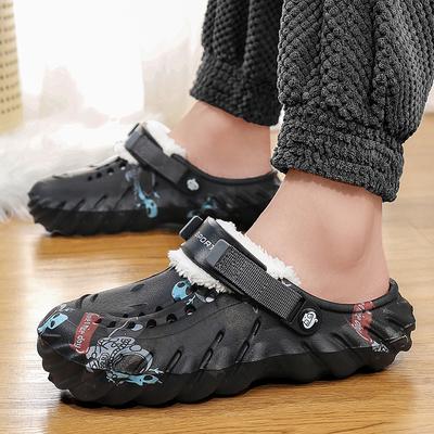 Cotton Drag Men's Hole Shoes Winter Beach Slippers Velvet Warm Home Cotton Shoes Removable Two Slippers