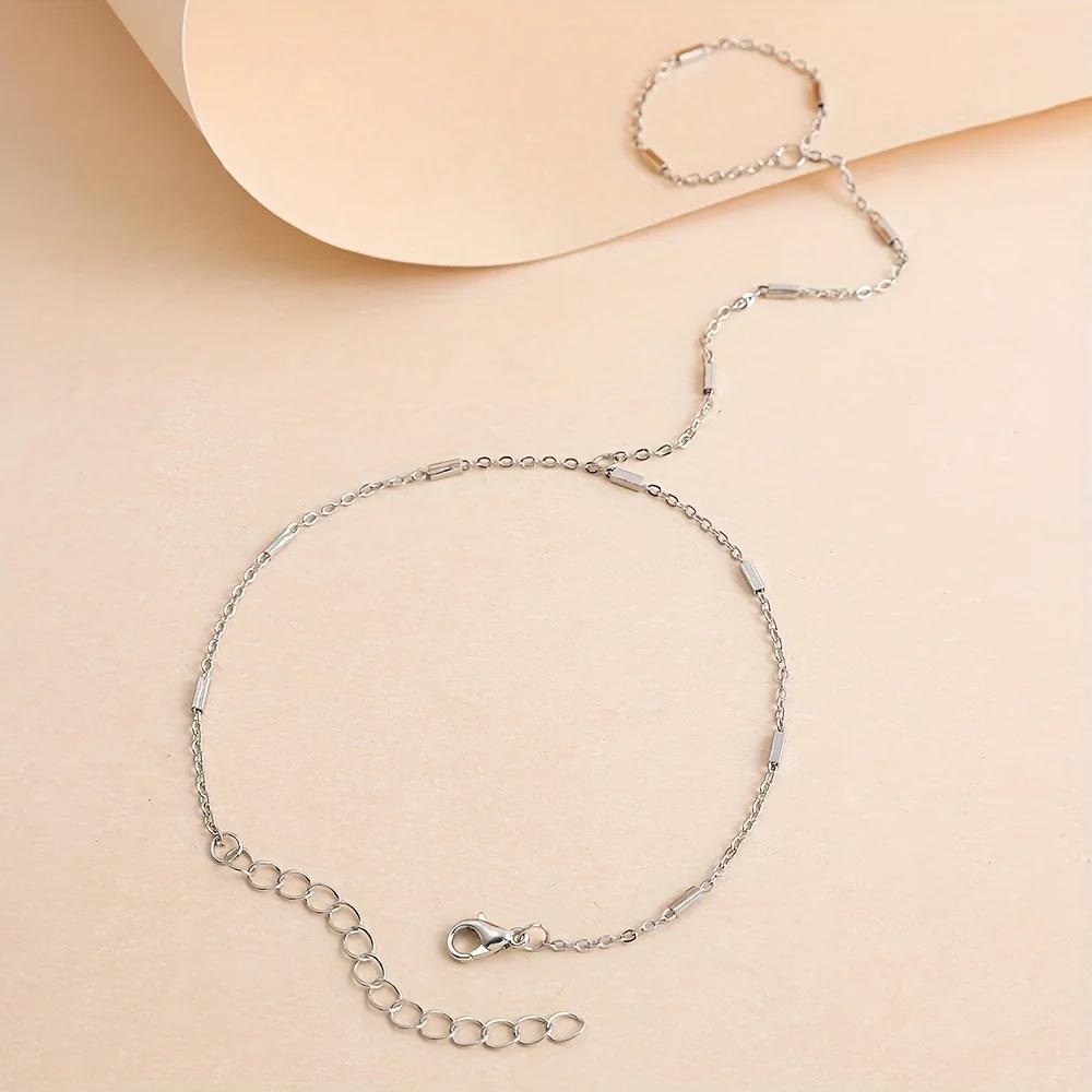 Women's Elegant Style Summer Finger Ring Bracelet, Minimalist Fine Chain Integrated Hand Jewelry Accessory