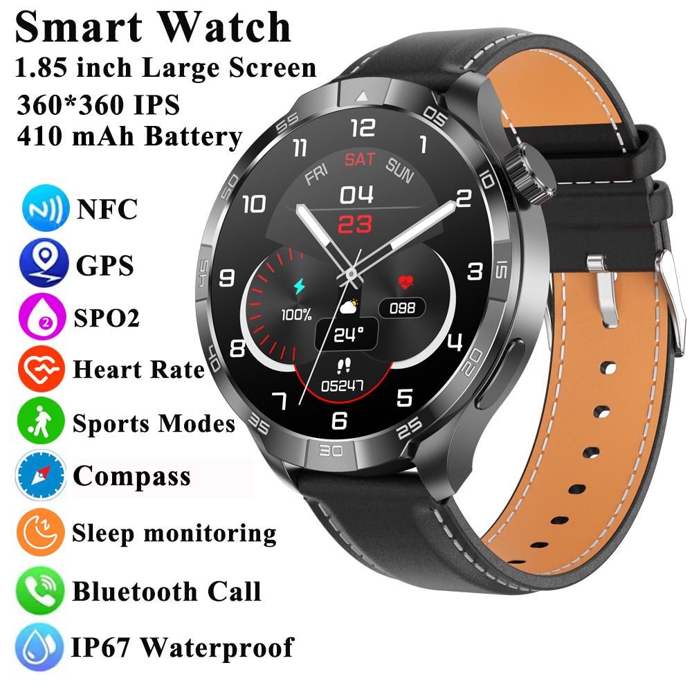New Business Smart Watch Men 1.85" Ultra HD Bluetooth Call 410 mAh Blood Pressure Blood Oxygen GPS Track Compass NFC SmartWatch