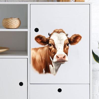 Cow Head Avatar Removable Wall Sticker for Living Room or Bedroom Cabinet