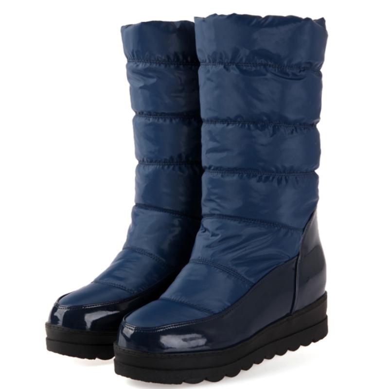 White Women's Winter Snow Boots 2024 Black Red Warm Fur Plush Mid-calf Boot Wedge Low Heels Fashion Long Shoes Girls Waterproof