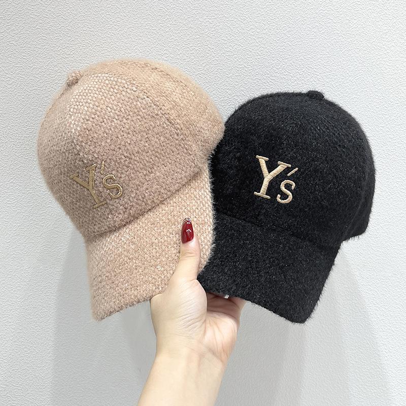 Casual and Versatile Lambswool Peaked Hat for Women, Winter Korean Fashion Trendy Embroidered Letter Baseball Cap