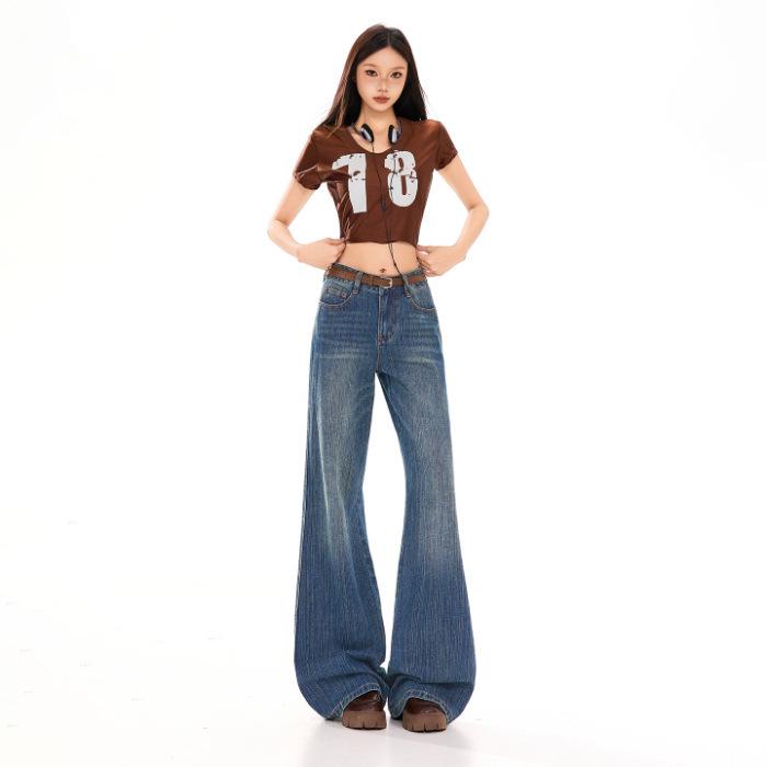 

2026 Washed Texture Pleated Slim Fit Distressed Retro American Spring/Summer Comfortable Floor-Length Jeans L
