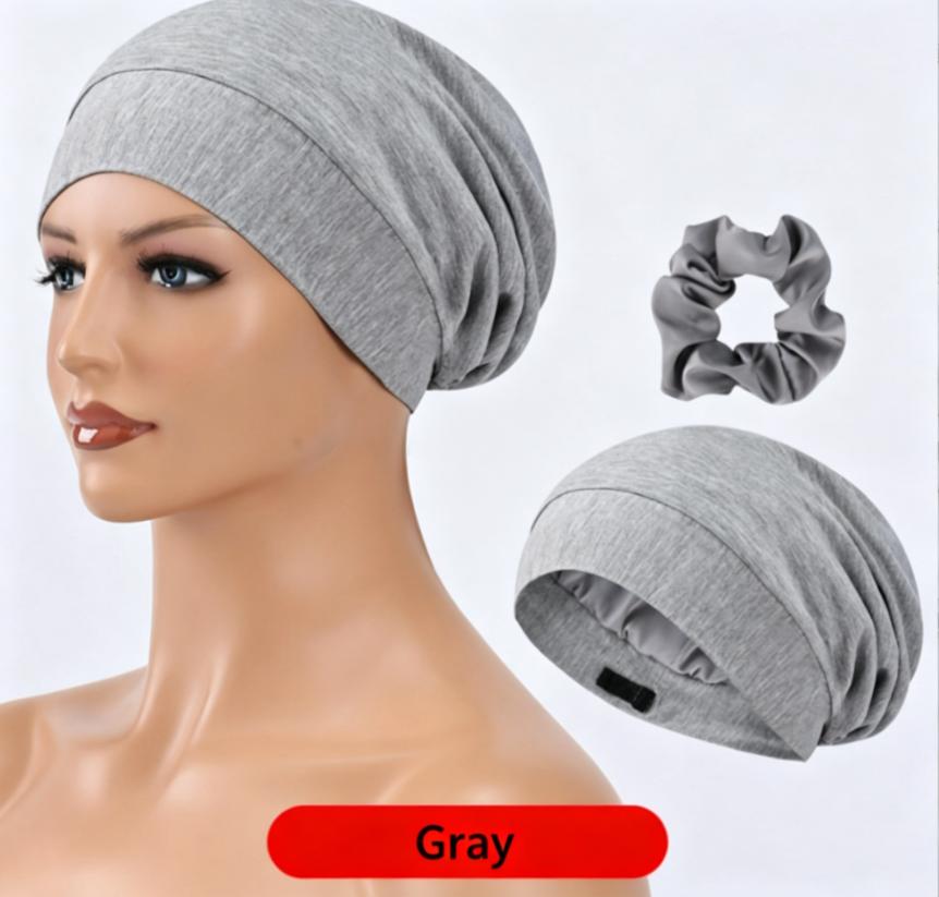 Bamboo Fiber Sleep Bonnet, Double-Layer Adjustable Satin Hair Cap, Breathable Large Size Hair Bonnet, Soft No-Brim Night Cap