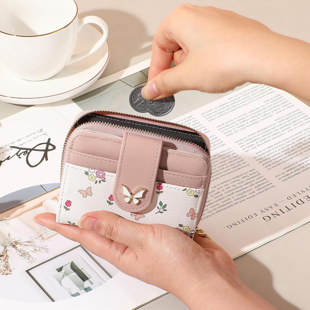 Compact Printed Leather Wallet with Cute Coin Purse [LEEXTON] Women's Bi-fold Anti-Skimming Protection, Lightweight,