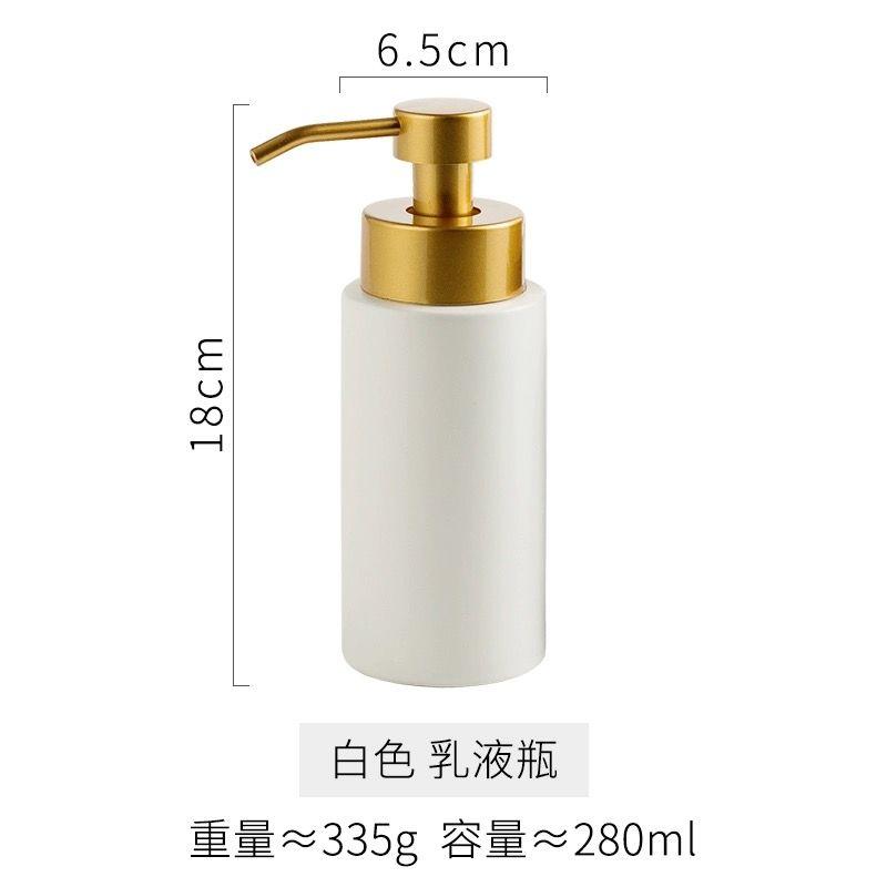 Kreative zylindrische Keramik-Lotionflasche Hotel-Badezimmer Tragbare Shampoo-Flasche Goldener Pressseifenspender Badezimmerzubehör