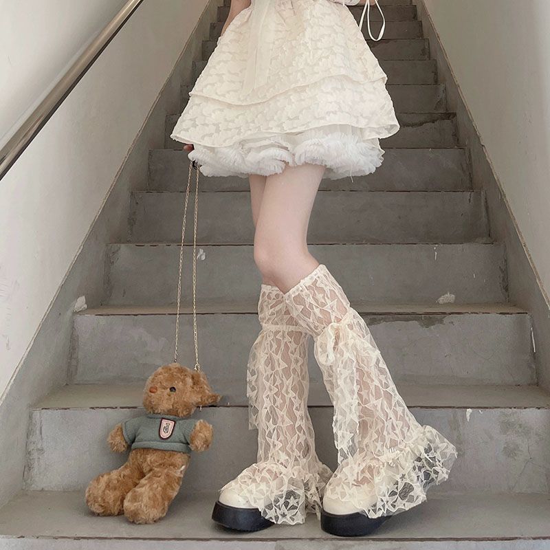

1 Piece New Fashion Design Schoolgirl Knee Sock Lightweight Summer Fashion Pile Loose Sock Mesh Breathable Sweet Cool Sock One Size бежевий