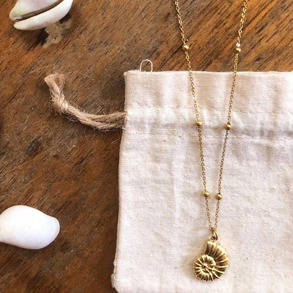 Versatile Seashell Pendant Beaded Necklace: European  American Style, Stainless Steel Women s Fashion Accessory