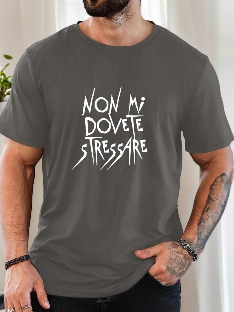 Unisex Light Blue Crew Neck Short Sleeve Tee Non Mi Dovete Stressare Italian Grunge Text Soft Cotton Male Daily Casual Summer Tops