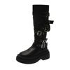 2024 Shoes for Women Side Zipper Women's Boots Winter Round Toe Solid High Tube Platform Chunky Heels Knight Boots