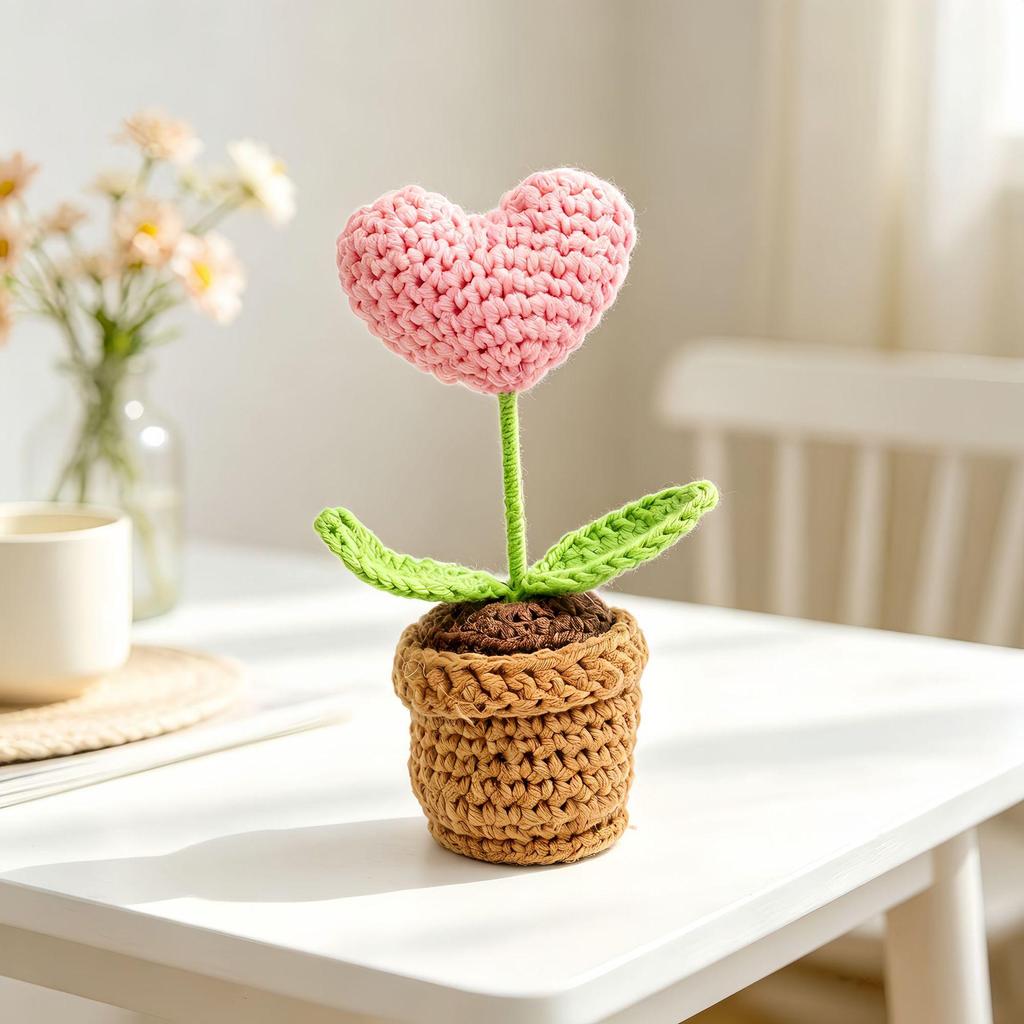Hand-Knitted Woolen Heart Potted Plant - Valentine's & Teacher's Day Gift