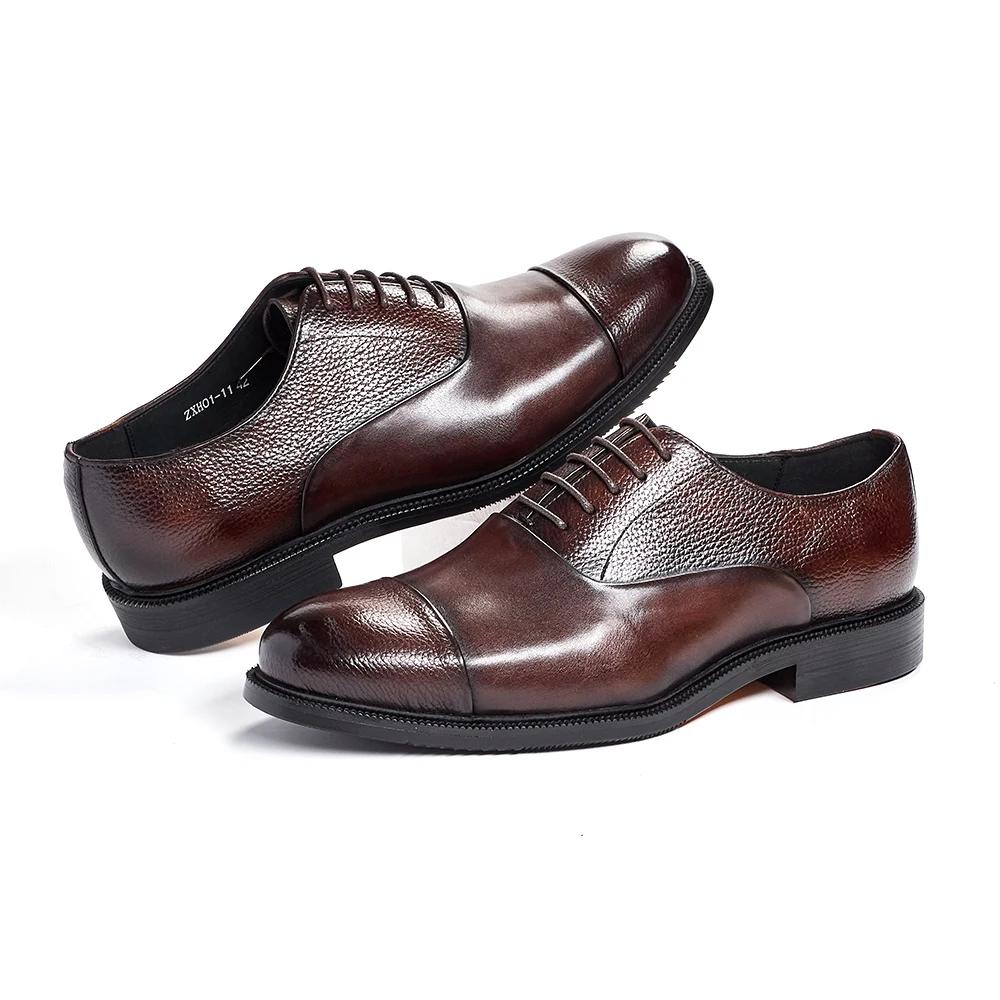 Fashion 2025 Men's Italian Style Handmade Genuine Cow Leather Oxford Dress Shoes High Quality Formal Suit Footwear for Wedding