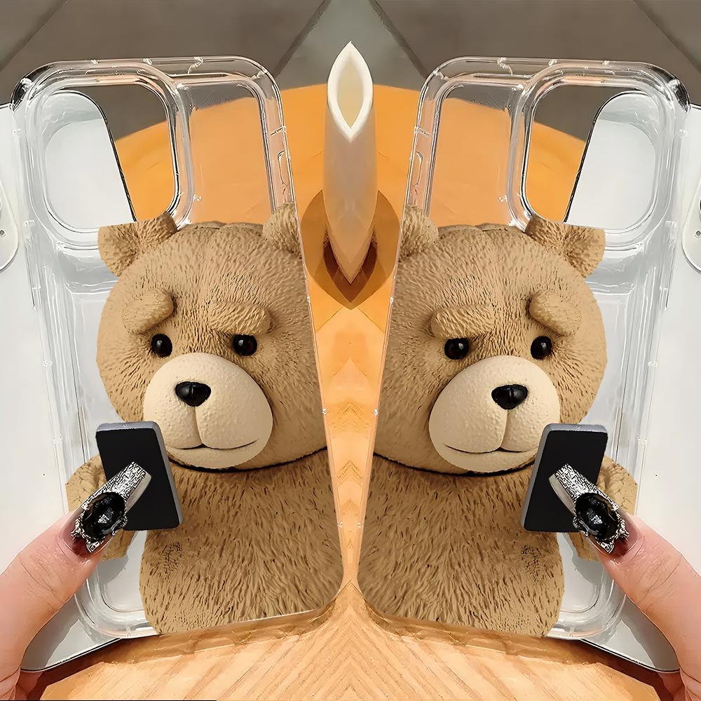 Popular bear looking at mobile phone Phone Case for Oppo A60 A98 A78 A38 A57 A76 A55 A74 A94 A54 A16 A93 A92 4G 5G Clear Cover
