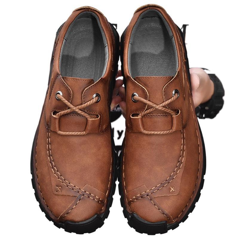 Pánské ležérní boty z první vrstvy hovězí kůže, pravá kůže, ručně šité, trendy pánské boty, outdoor boty s velkou špičkou, sportovní pracovní obuv