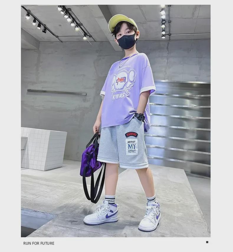 2024 Boys' Summer Short-Sleeved Outfit: Sporty & Stylish Fit for Medium and Large Boys