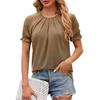 Ladies Casual Fashion Sexy Round Neck Pleated Puff Sleeve T-Shirt