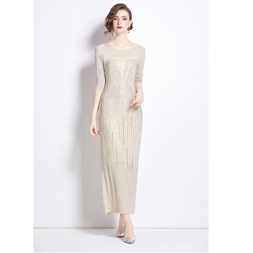 Dámské společenské šaty Runway Luxusní štrasové síťované pouzdro Bodycon šaty Sexy Flitrované jednodílné večerní šaty s výstřihem do O