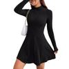 Herbst und Winter Langärmeliger Rollkragen A-Linien Kurzes Kleid Slim Fit Taille Achselstreifen A-Linien Partykleider Damen Lässig Damen Einfache Kleidung