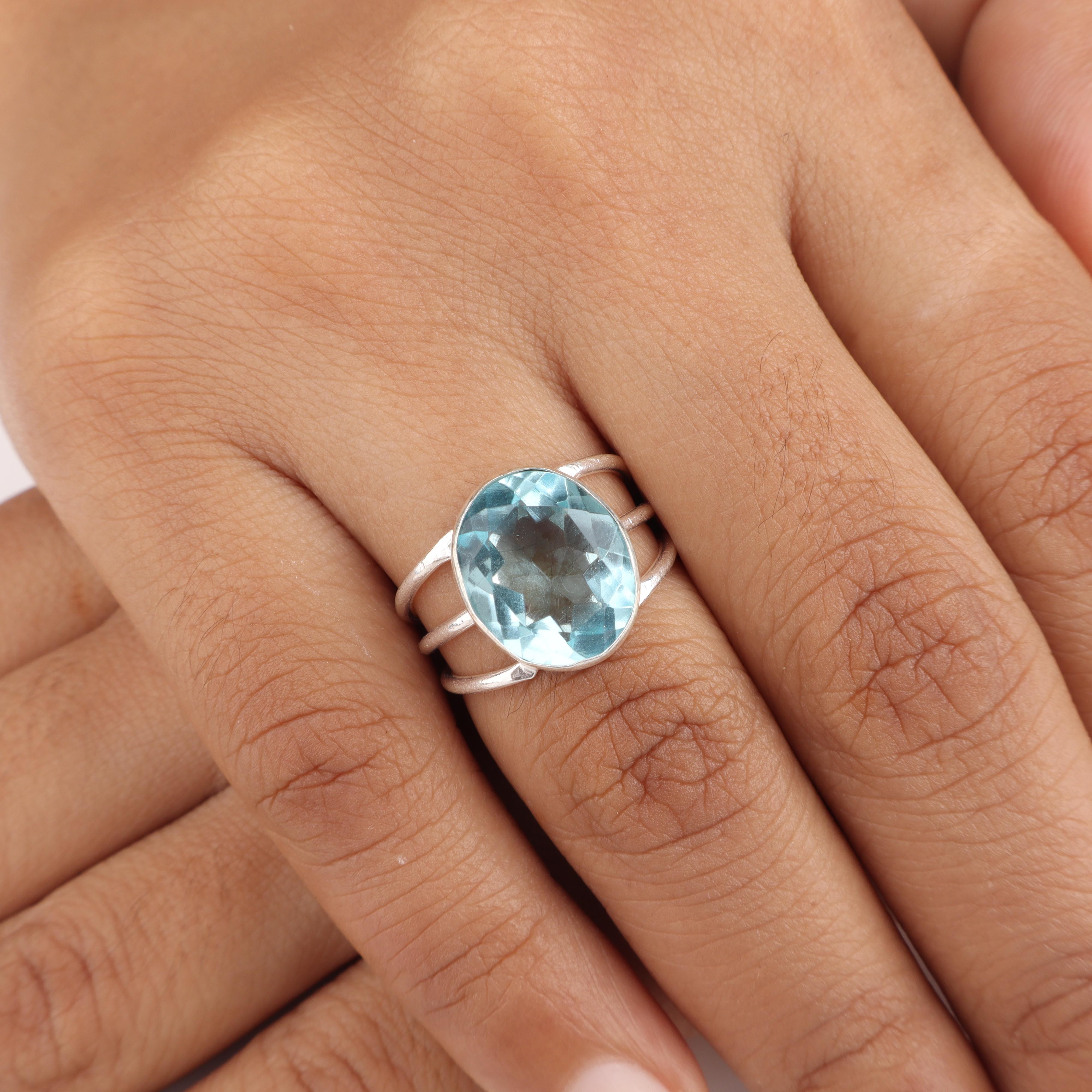 

Sky Blue Topaz Gemstone Silver Ring, 925 Sterling Silver Jewelry, Designer Ring For Birthday Gift, Topaz Ring For Women RR-73-15 13