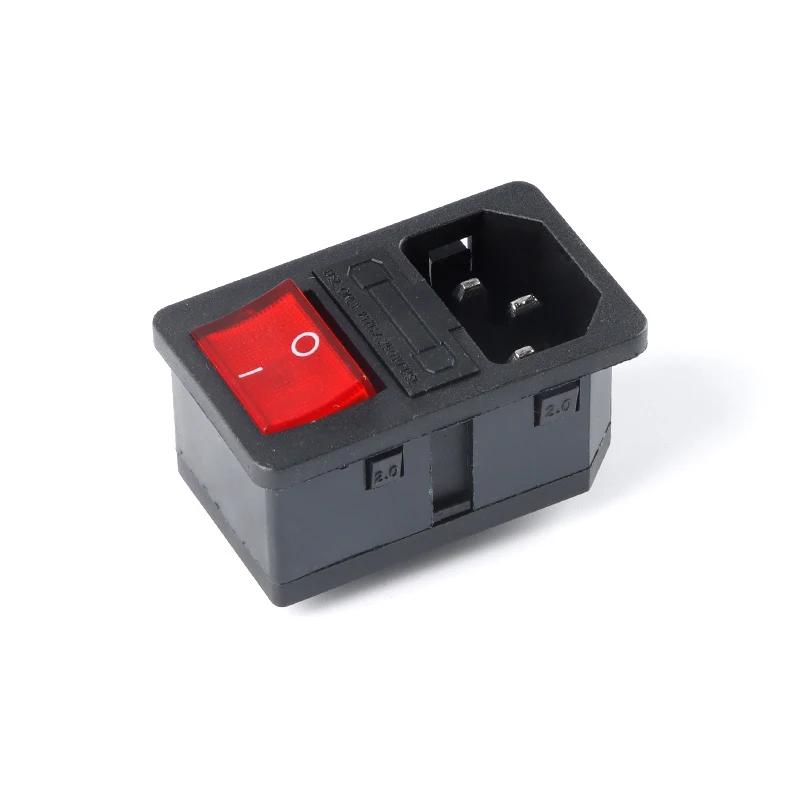 1PCS AC-01 AC-14-F16 Electrical Power Socket 250V Rocker Switch Brass 10A Inlet Plug Connector Computer Mount Outlet With Fuse