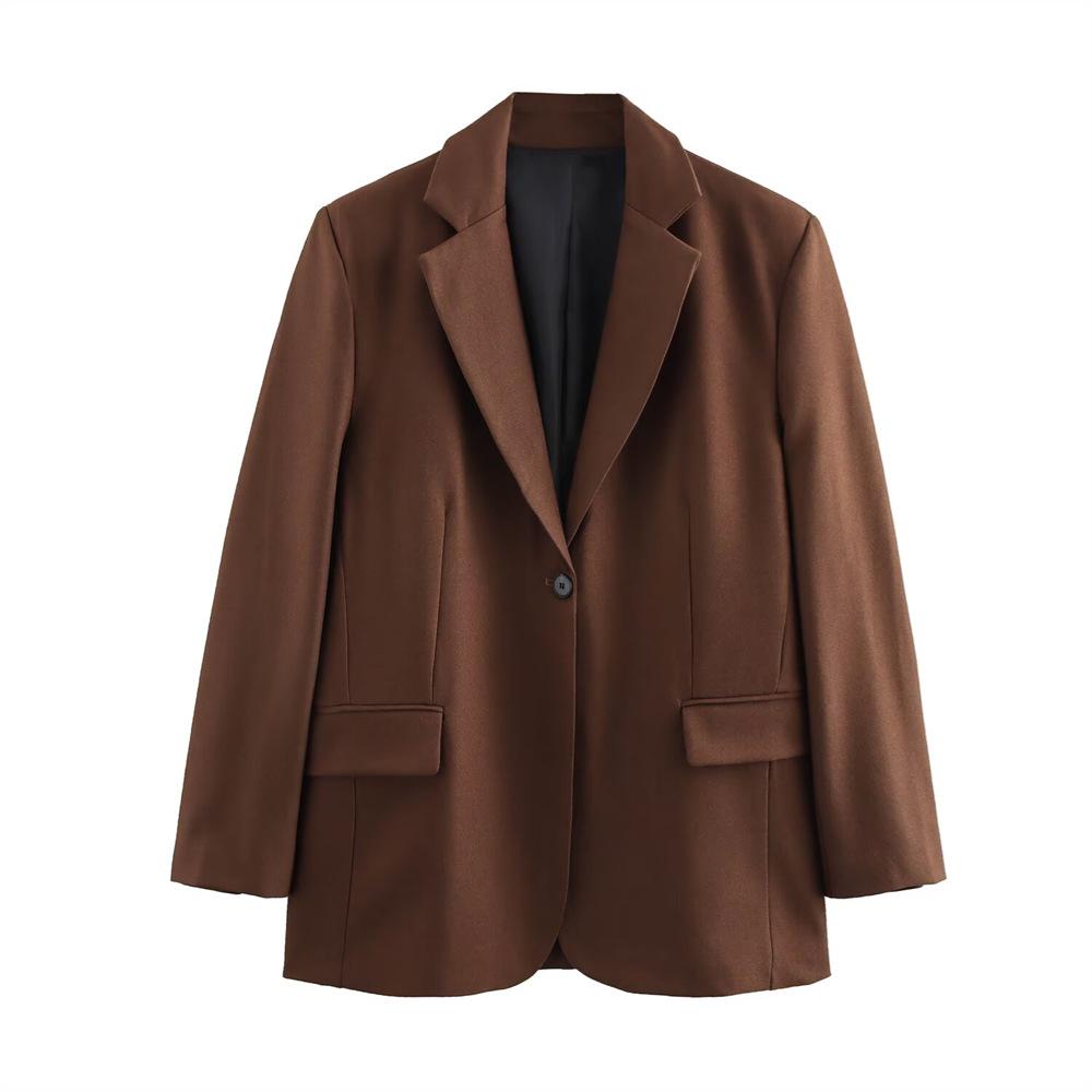 

2025 Spring Women s Loose-Fit Solid Color One-Button Blazer L темно-коричневого